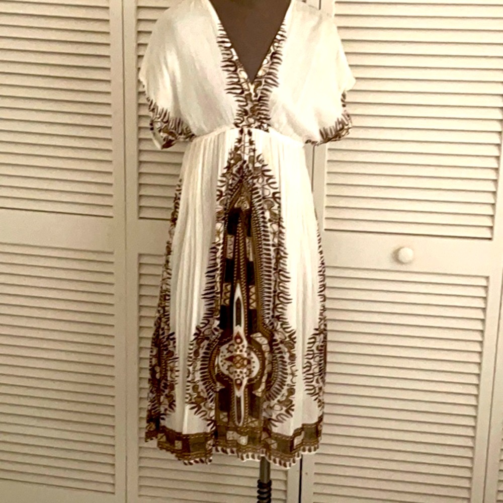 Boho White & Brown VTG Women's Dress
